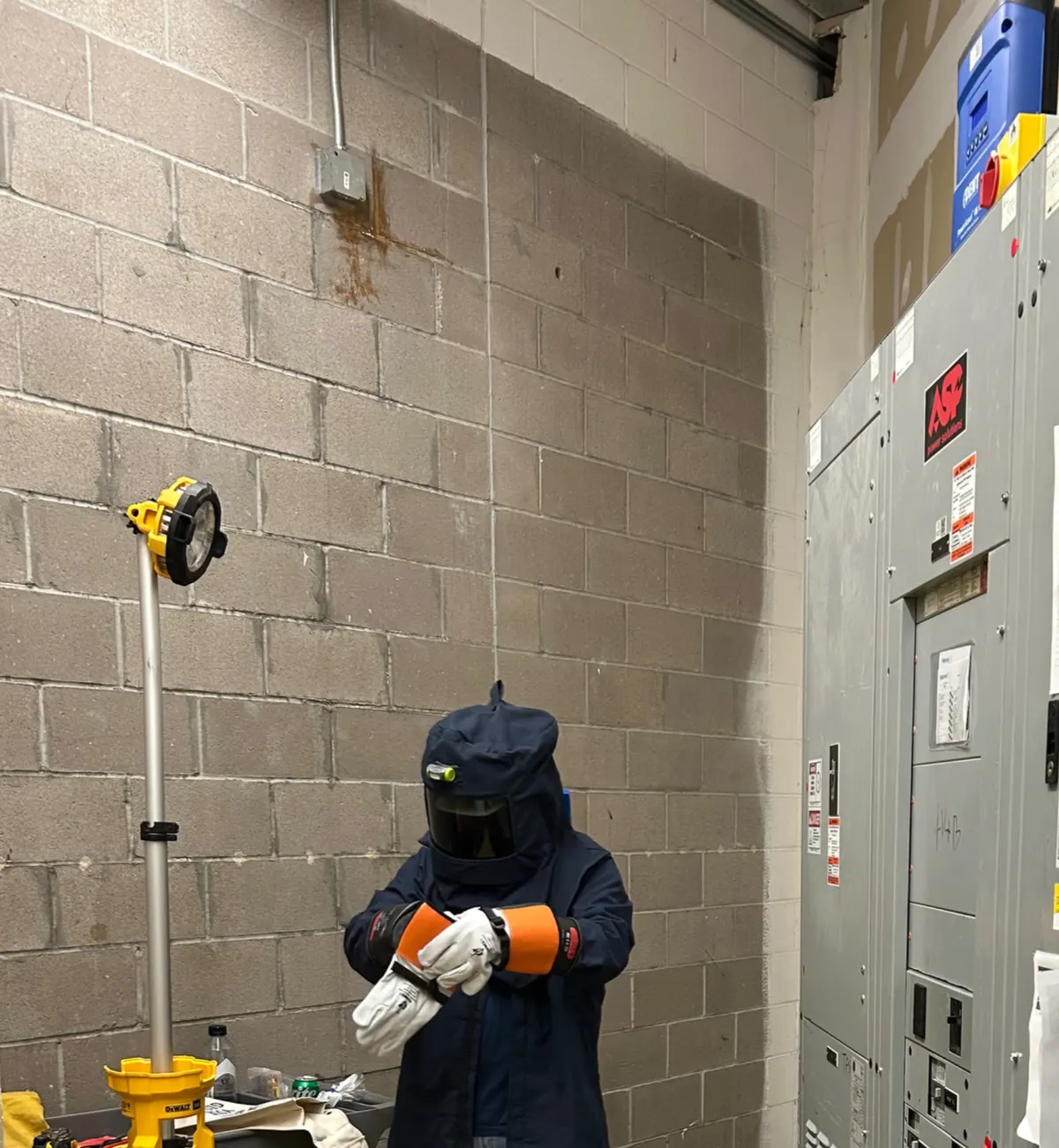 Energized panel work: Working on live equipment in arc-rated protective gear.